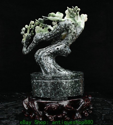 Estatua de bonsái de pájaro ciruela tallada en jade natural chino de 13,7"" en maceta - Imagen 10 de 12