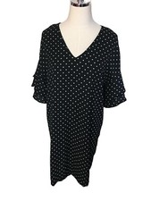 Banana Republic Shift Dress 6 Women’s Size Black Polka Dot Ruffled Short Sleeve