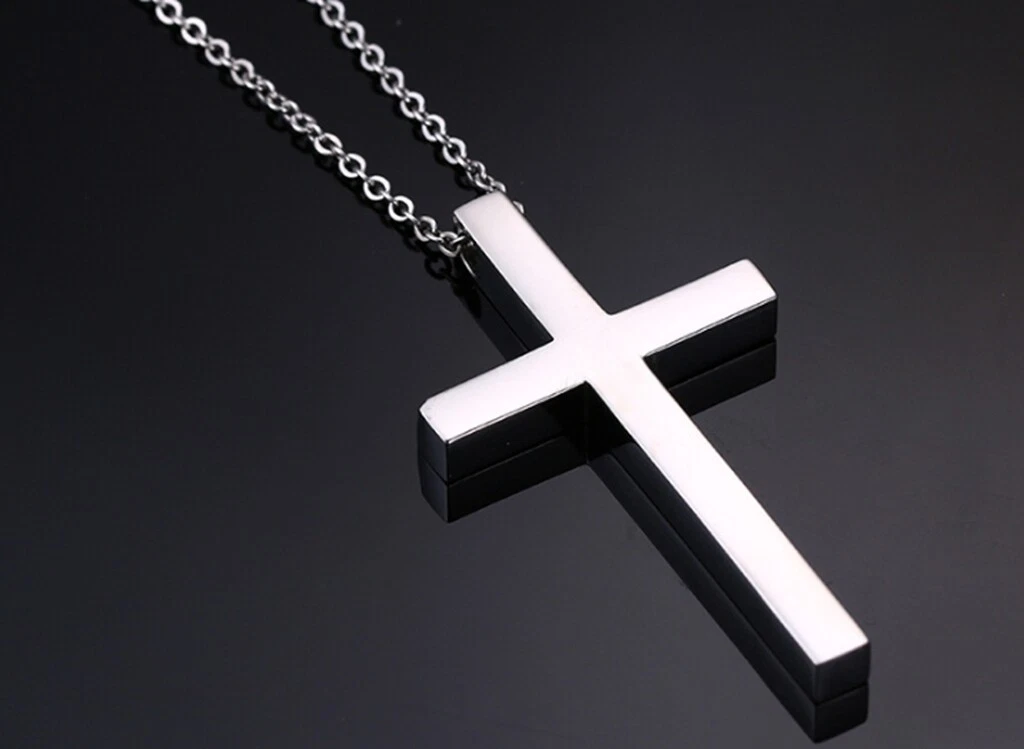 Fashion Men Women 316 L Stainless Steel Classic 50 mm Cross Necklace 19.5