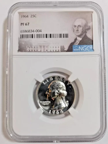1964 PF67 Washington 25c Silver Quarter, NGC Portrait Label *