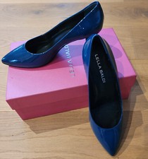 Lella Baldi Pumps Italy Shoes Italia Lackleder Stiletto Petroleum Blau 38 Top!