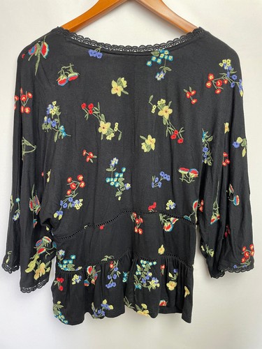 Top Babydoll Anthropologie Mujer Floral Bordado Talla M Negro Boho Encaje - Imagen 7 de 7
