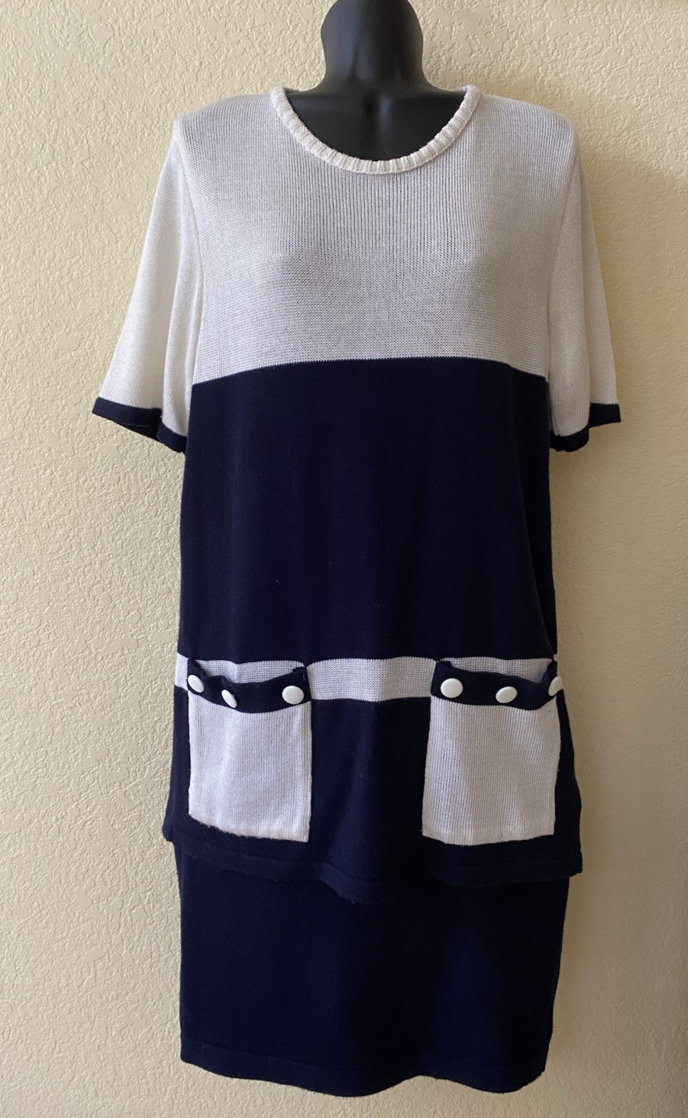 Conjunto Falda DE COLECCIÓN 2 piezas PEQUEÑA Azul Marino Blanco Tejido 40% Algodón Geométrico Alemania