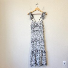 O.P.T Ingrid Midi Dress Womens XS Gray Floral Sleeveless Ruffled Tiered Fairy