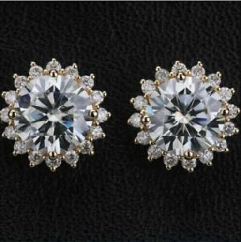 3.20Ct Lab Diamond Halo Stud Earrings in 14K Yellow Gold