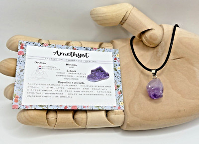 Natürlicher roher Amethyst Kristall Anhänger Halskette + Karte + Geschenktüte