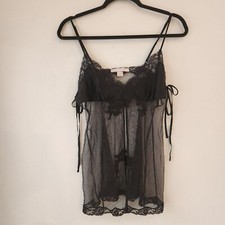 Victoria's Secret Black Lace Lingerie Sheer Floral Teddy Dress Women's M
