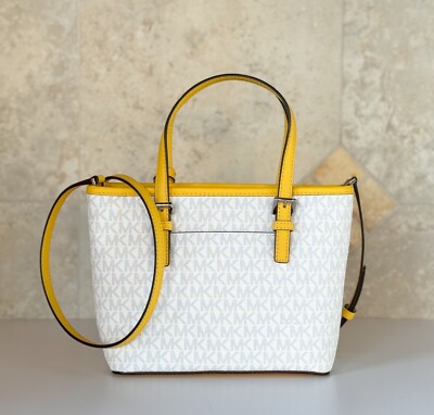 専用MICHAEL KORS ボストンバッグ ホワイト/イエロー MICHAEL KORS JET SET TRAVEL XS CARRYALL TOTE SHOULDER BAG MK WHITE