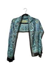 Paisley Print Chiffon Oblong Scarf Blue Black Sheer Lightweight Wrap
