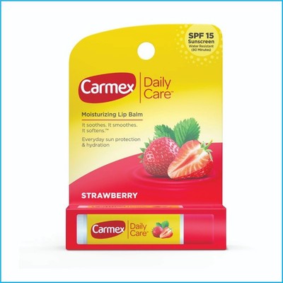 Carmex Strawberry Lip Balm SPF15 Moisturizing Stick Daily Care 0.15oz