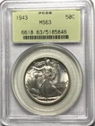 1943 Walking Liberty Half Dollar PCGS MS63 - BRIGHT WHITE, amazing luster!