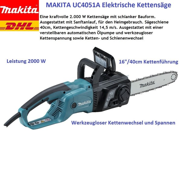 ⭐Makita ® Elektro KettensäGe UC4051A 40Cm 2.000W Werkzeugloser Kettenwechsel⭐-image