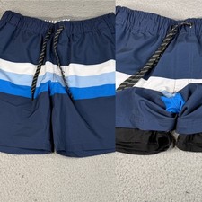 Hurley Swim Shorts Mens M x 8" Blue Striped Trunks Board Boxer Brief Surf Skate