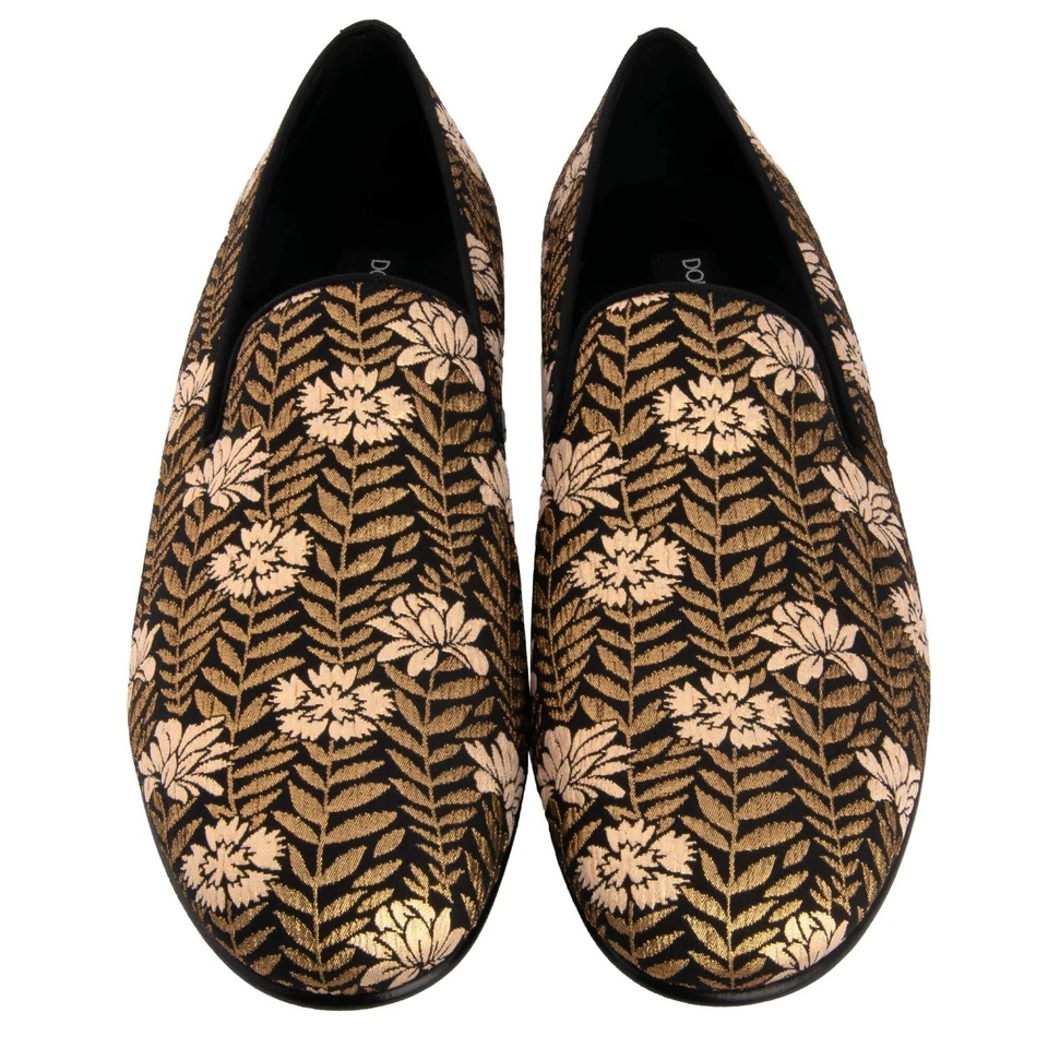 Zapatos Mocasines DOLCE & GABBANA Flor Jacquard AMALFI Dorado Negro Foto 2 de 4
