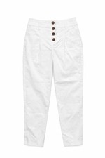 White Ankle Pants Button Accents Pleated Front Tapered Leg Solid Women