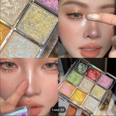9 Farben schimmernd holografisch & metallisch Lidschatten Palette Party Make-up Kit 