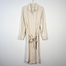 Abercrombie & Fitch Tall Neutral Linen Blend Long Sleeve Midi Shirt Dress