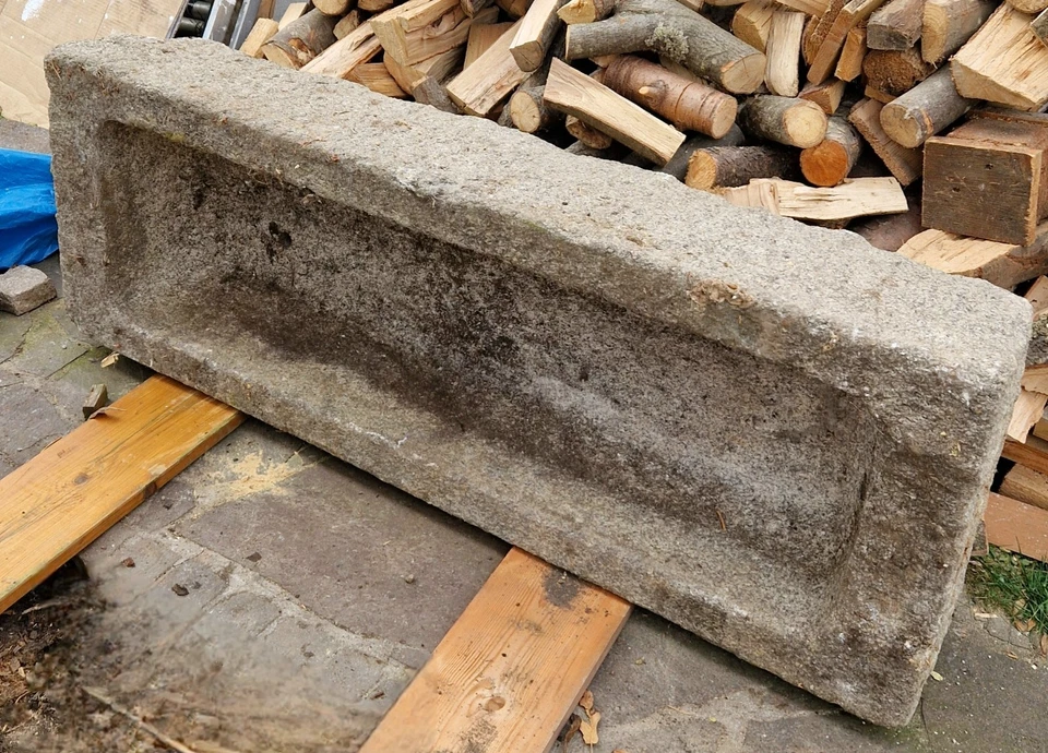 Granittrog 144 cm Naturstein Brunnentrog Gartentrog