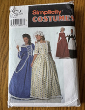 Simplicity 9713 Costume Historical Pioneer Puritan Dress Miss Sz 10, 12, 14 NEW