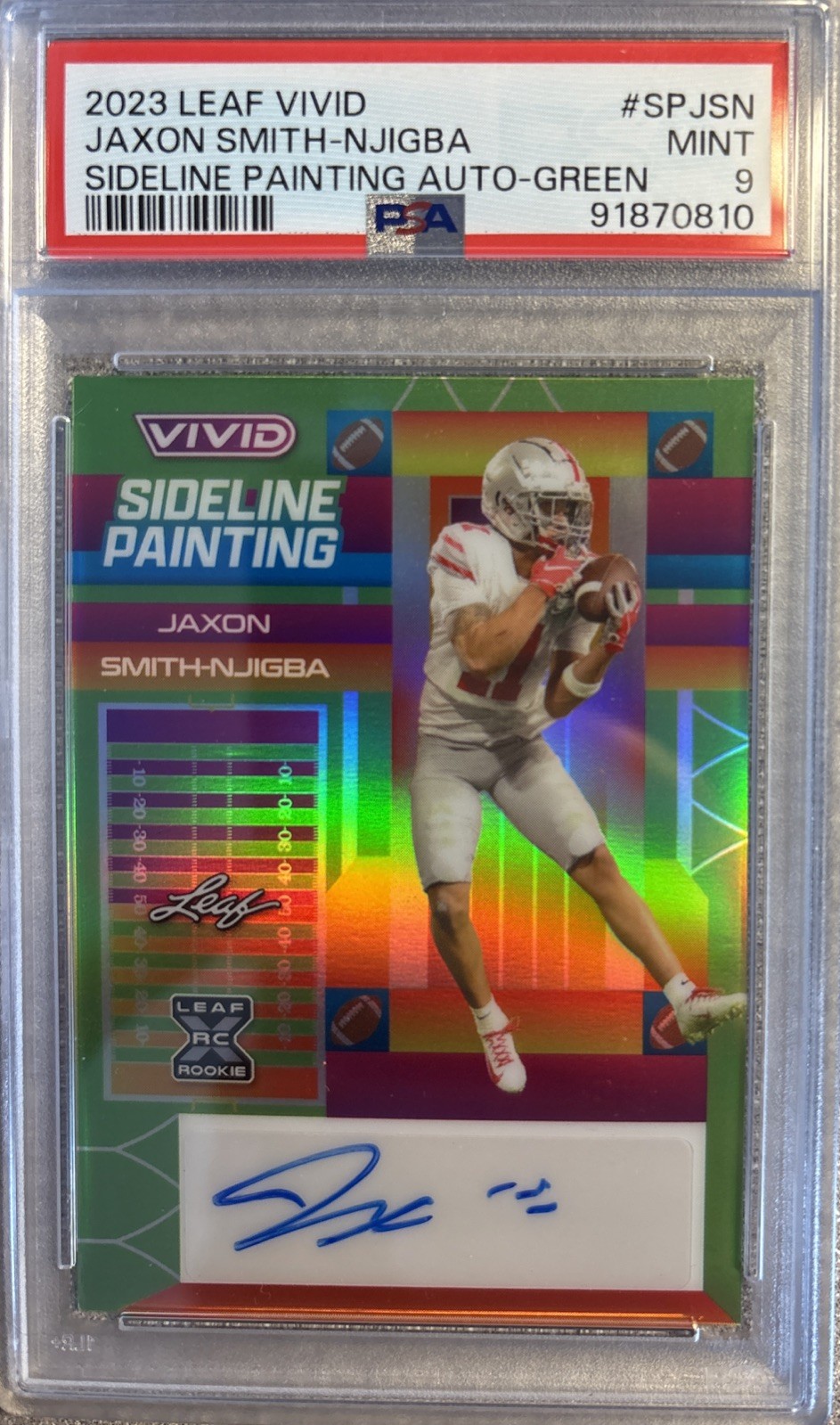 Jaxon Smith-Njigba Leaf Vivid Sideline Painting Autographs #SPJSN Green