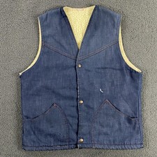 Vintage Sherpa Lined Denim Vest Mens Small Waistcoat Jean Western Workwear 70s