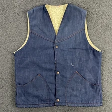 Vintage Sherpa Lined Denim Vest Mens Small Waistcoat Jean Western Workwear 70s