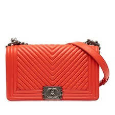 Chanel Boy Chanel Lambskin Shoulder Bag Women Orange One Size