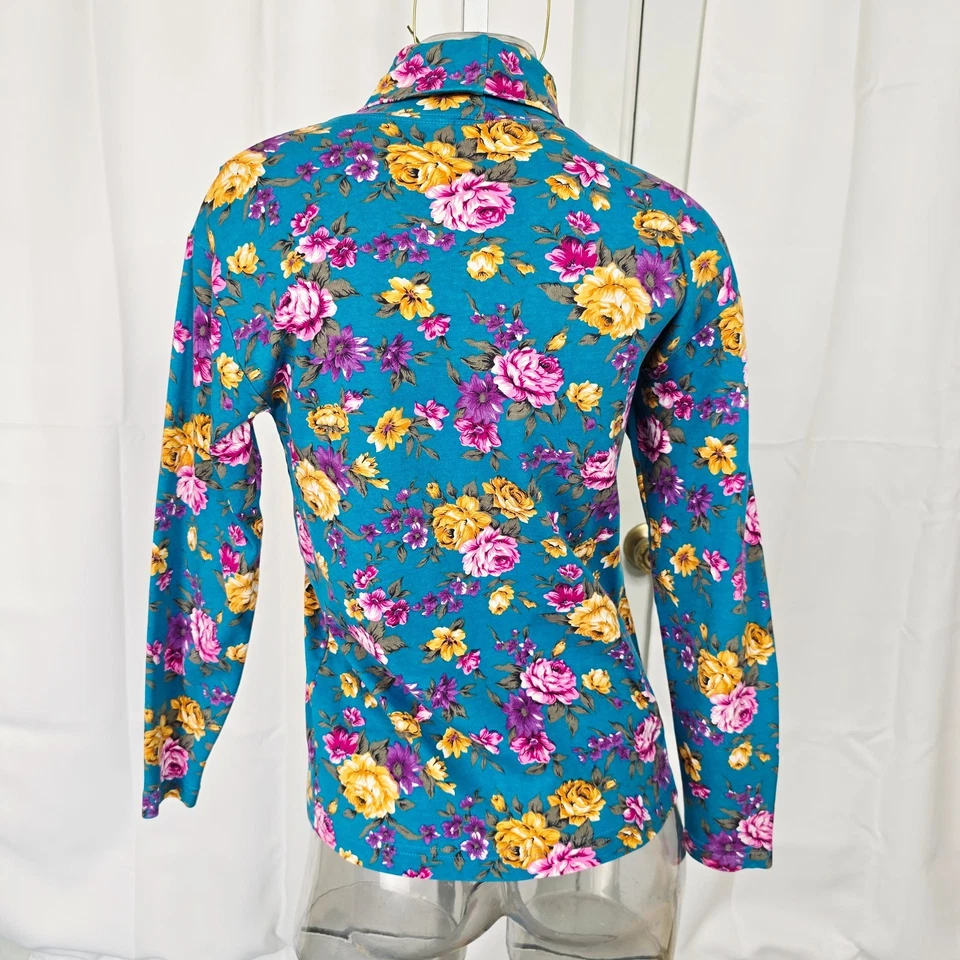 Club de Caza Rosas Cuello Alto Turquesa Floral Vintage Talla S/M Foto 3 de 4