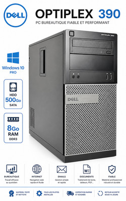 Dell OptiPlex 390 Tower i3-2130 8GB DDR3 SSD 120GB Windows 10 Pro Desktop PC