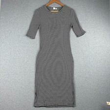 Gap Dress Women's Medium Black White Striped Bodycon Form Fitting Stretch Midi