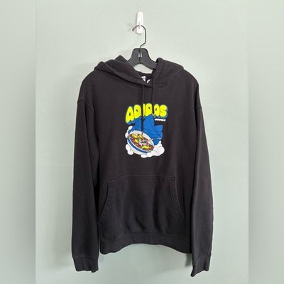 Adidas Men s B for Breakfast Graphic Logo Black Hooded Sweatshirt Sz XL