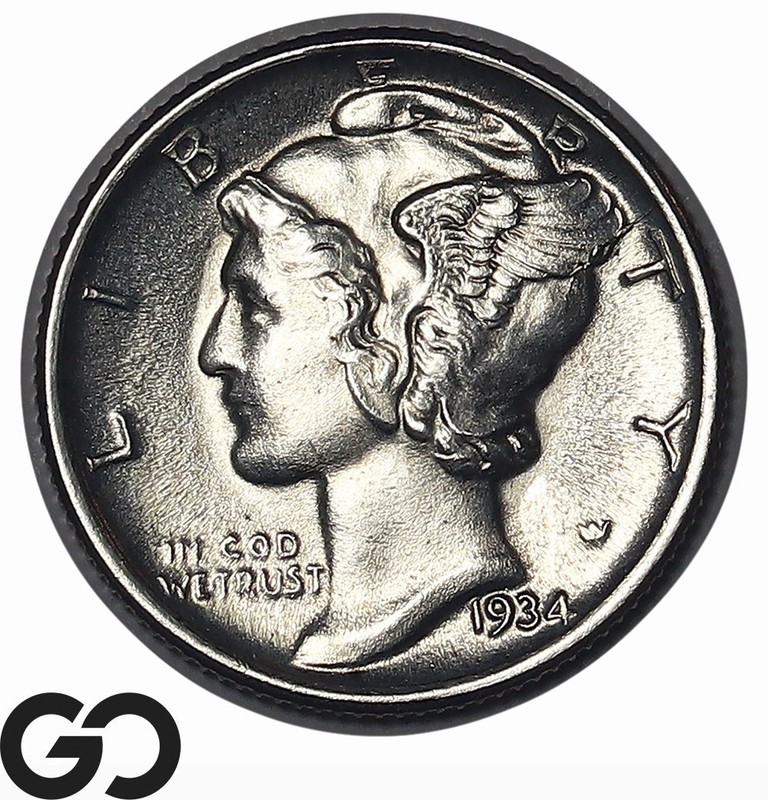 1934 Mercury Dime, Satin Luster, Gem BU++ FSB, Full Split Bands