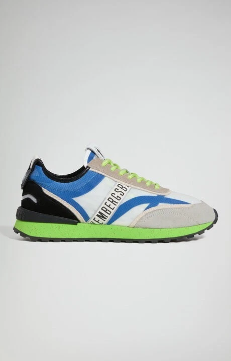 BIKKEMBERGS Baskets Homme En Tissu Et Camoscio Blanc Bleu Vert 30517A - Photo 3/4