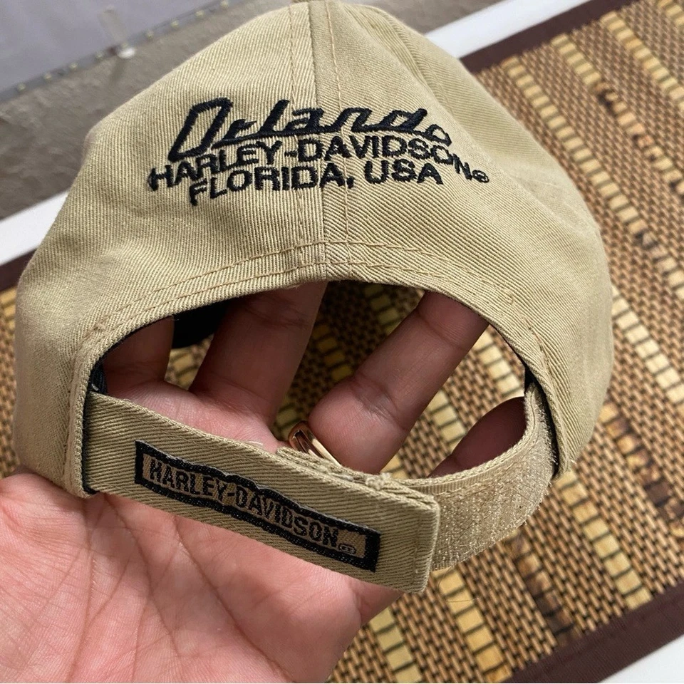 Harley-Davidson Hat Orlando FL Tan Cotton Cap Embroidered Logo Adjustable - Image 3 of 4