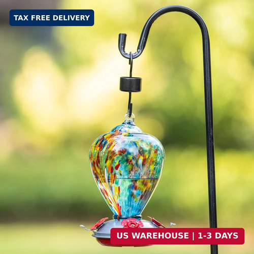 Muse Garden Hummingbird Feeders for Outdoors Hanging, Blown Glass Hummingbird Fe - Picture 2 of 6