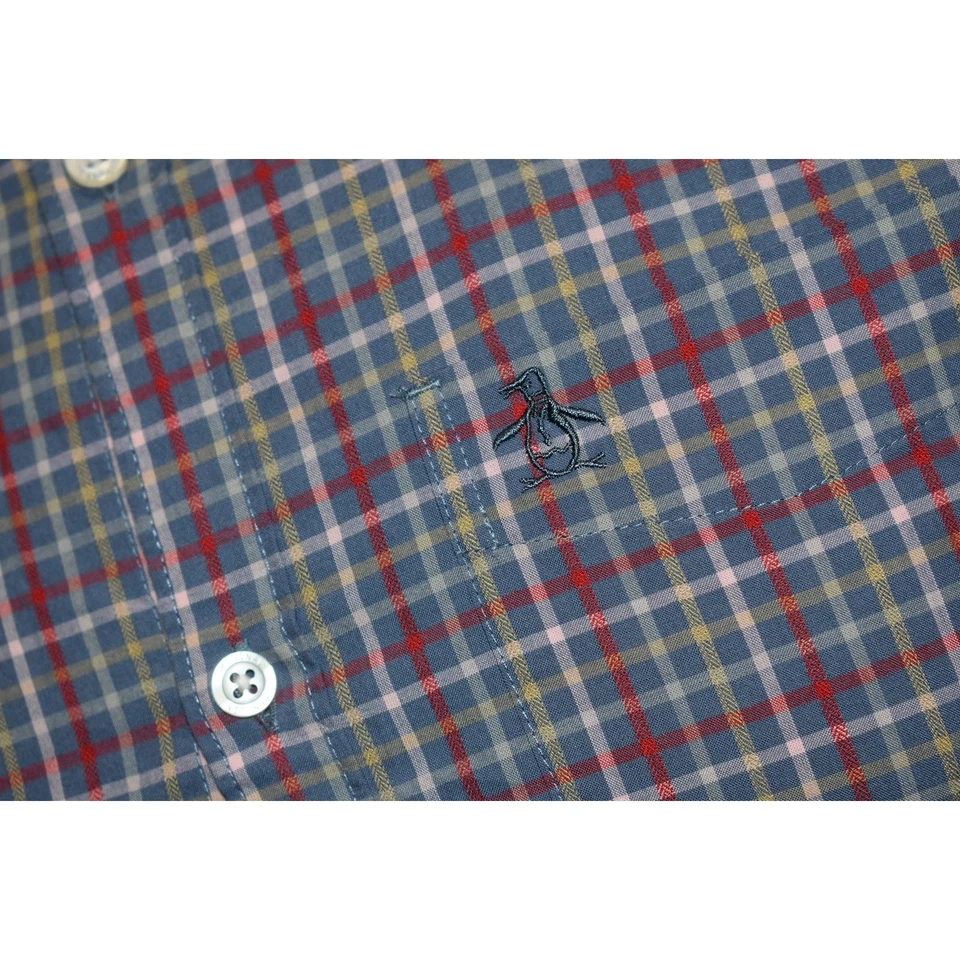 Original Penguin Munsingwear Dress Shirt Men Size Small Blue Red Plaid - Image 4 of 4