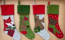* 4 * Crate & Barrel Holiday Christmas Stockings ~ Fox ~ Reindeer ~ Moose ~ Bear