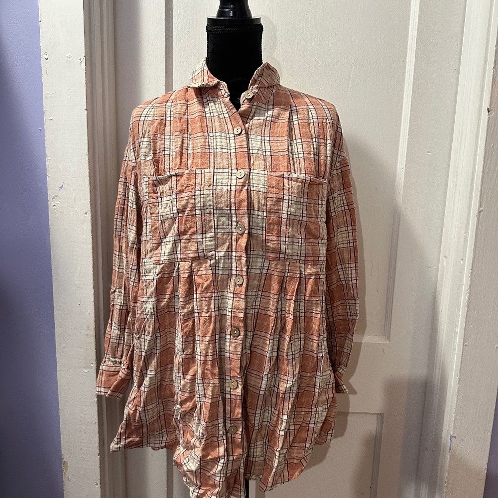 Listicle Orange Plaid Button Down Long Sleeve Top… - image 1