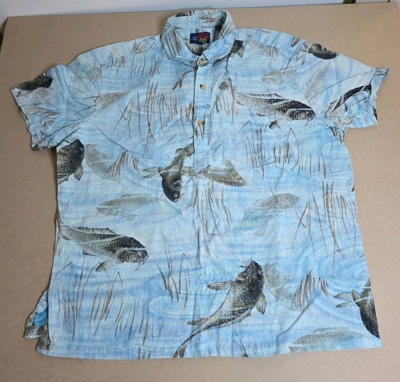 VTG The Ono Shirt Hawaiian Shirt XL Mens Koi Fish Pond Blue Aloha Liberty House