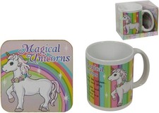 Unicorn Mug & Coaster Set Kids Gift Rainbow Cup Cute Magical Unicorn Boxed