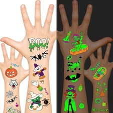 Leesgel Halloween Decorations - Temporary Tattoos for Kids (12 Sheets), Lumin...
