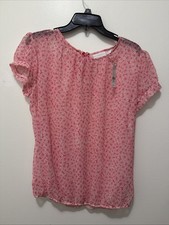 New York & Company Women’s Size M Pink Floral Tops With Tie Neck Back NWT