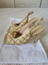 Bottega Veneta Beige Leather Slingback Quilted Heels, Size EU 36.5/US 6.5