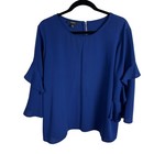Alfani Women's Top Blouse Size XL Royal Blue 3/4 Ruffle Sleeve