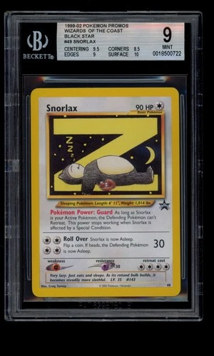 2002 WOTC POKEMON LEAGUE BLACK STAR PROMO SNORLAX #49 SLEEPING SNORLAX BGS 9 O