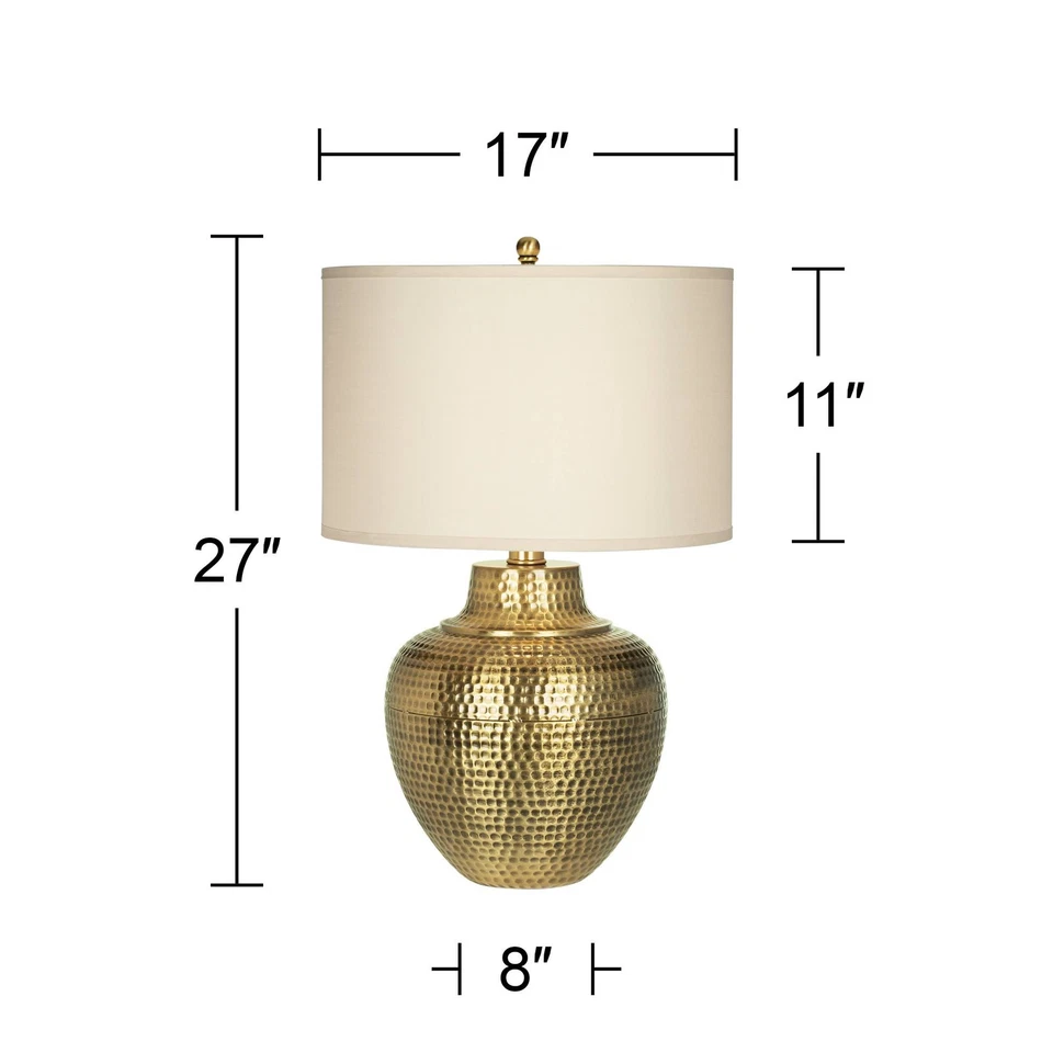 Farmhouse Table Lamps 27" Tall Set of 2 Antique Brass Hammered Metal for Bedroom - Image 4 of 4