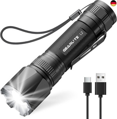 GEARLITE Taschenlampe Led Aufladbar, Superhelle Zoombare 3000 Lumen Mini Torch