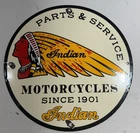 VINTAGE INDIAN MOTORCYCLE PARTS AND SERVICE PORCELAIN SIGN  12" RND