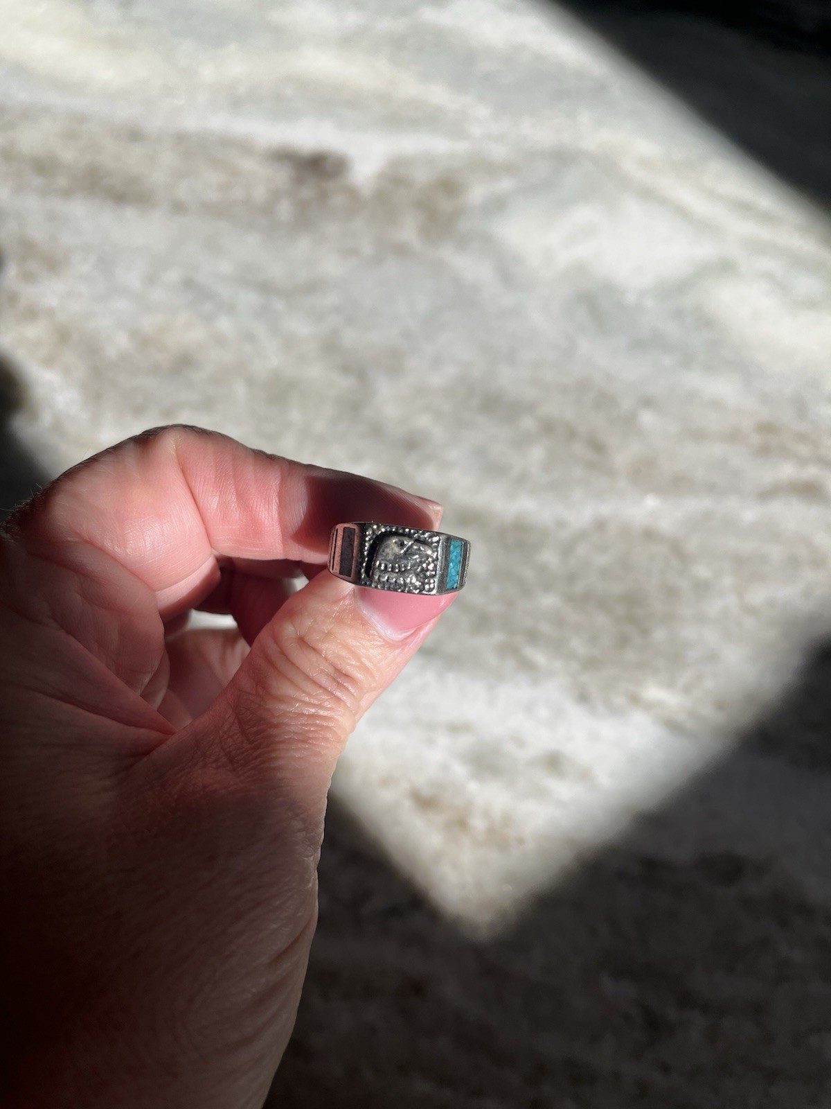 Native American Silver Turquoise Eagle Ring - image 5
