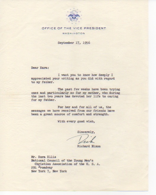 RICHARD NIXON signed letter 1956 Office of the VP letterhead